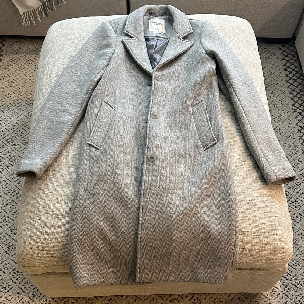 Abercrombie & Fitch Light Grey Wool Blend Dad Coat